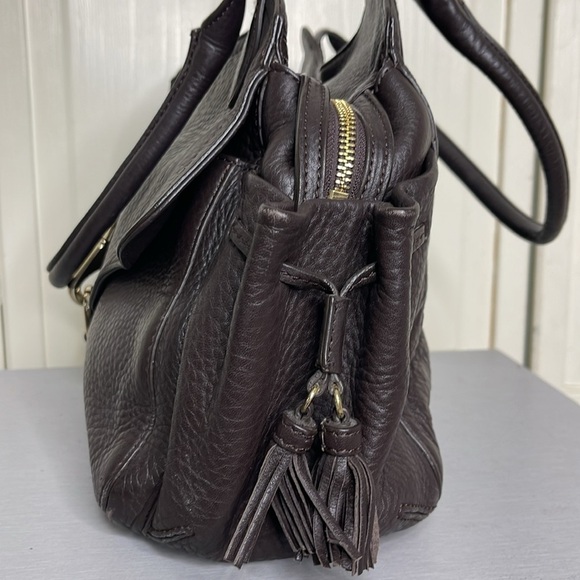 Cole Haan Village H06 Pebble Leather Tassel Dark Brown Shoulder Bag - Picture 4 of 16